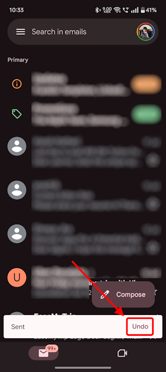 Undo emails in Gmail on Android app