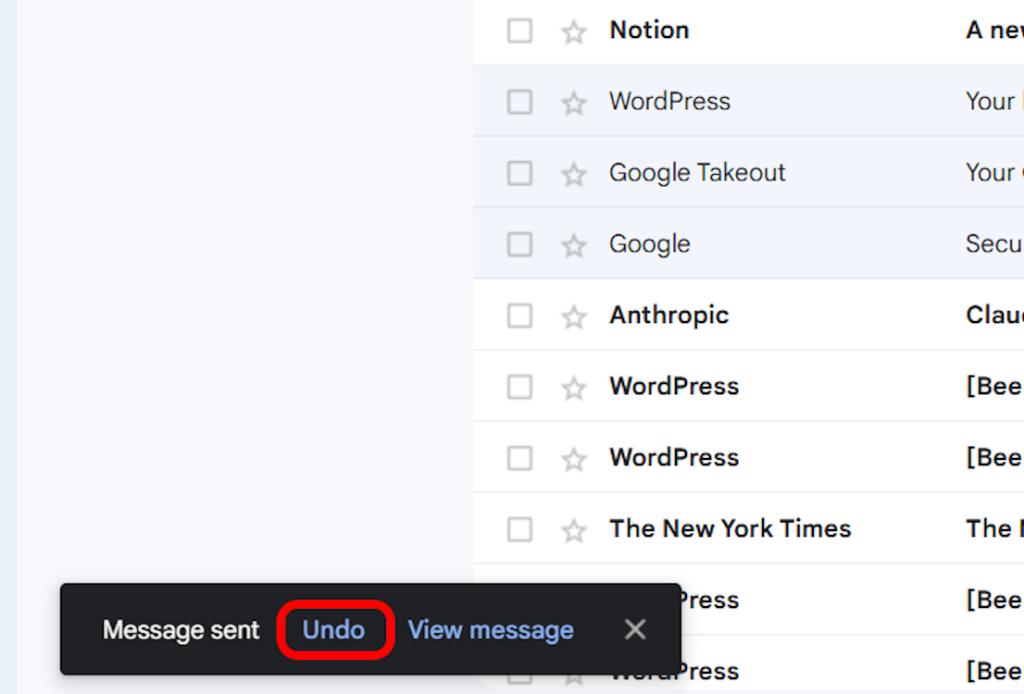 Undo emails in Gmail on web version