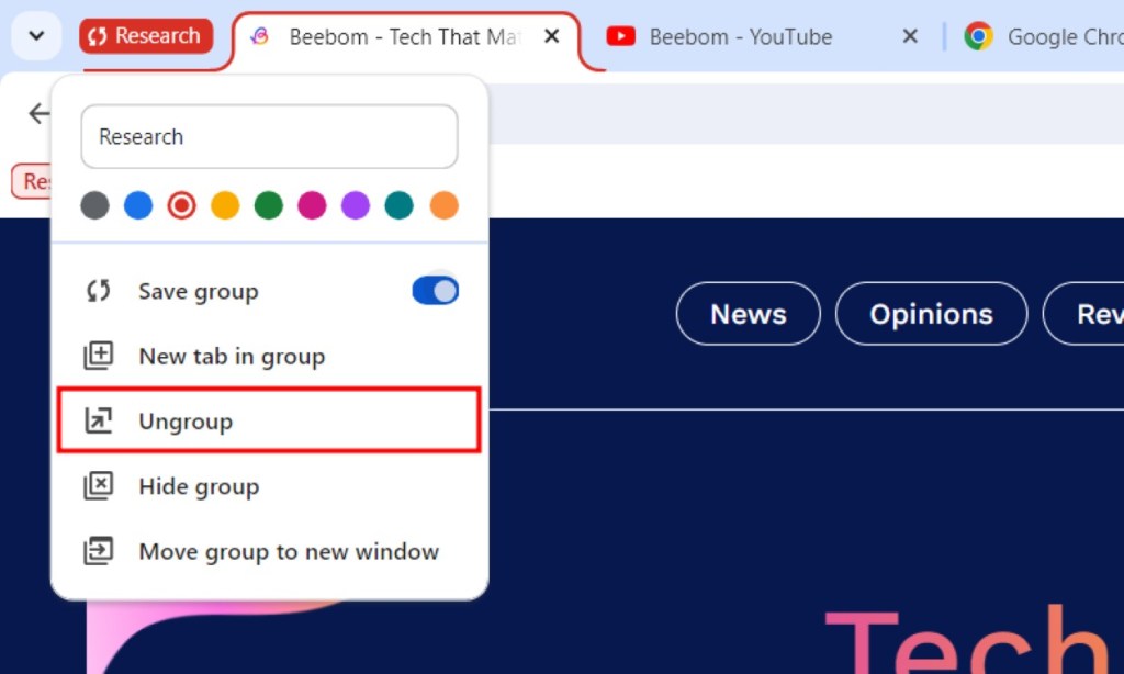 Ungroup Saved Tabs Google Chrome