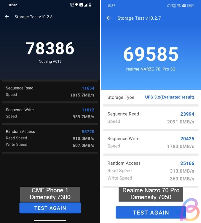 dimensity 7300 vs 7050 storage speed test