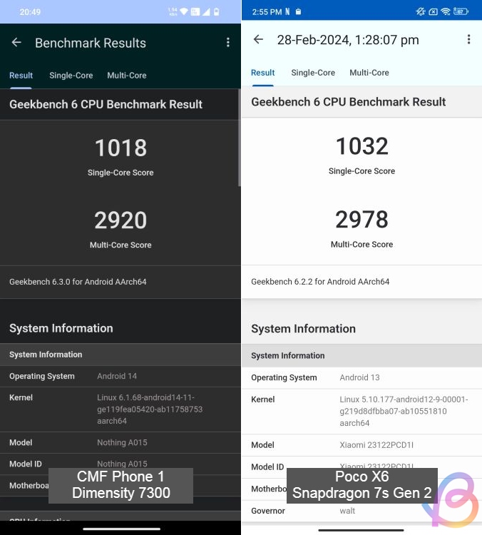 dimensity 7300 vs snapdragon 7s gen 2 geekbench