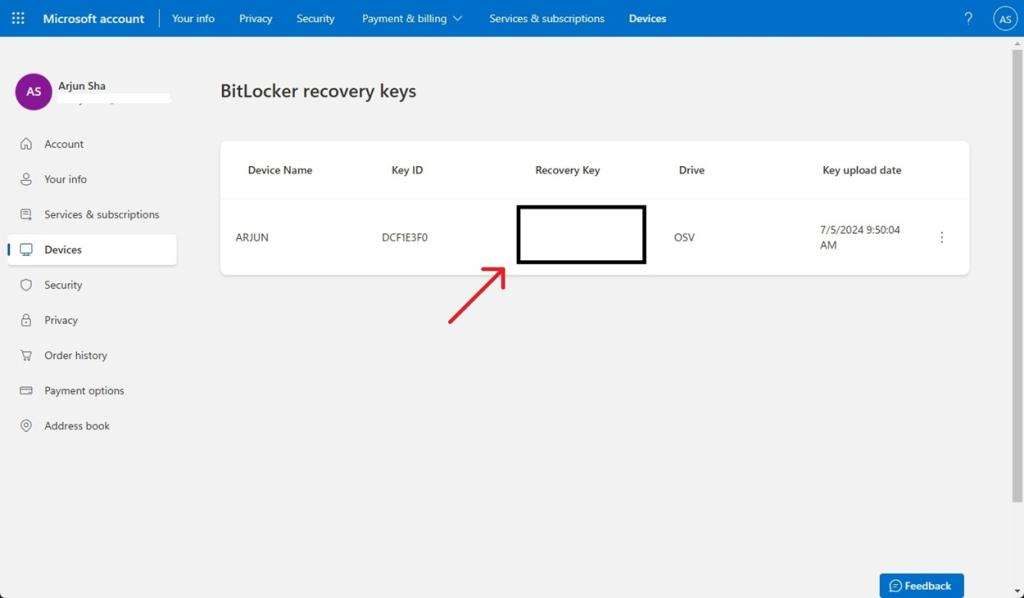 find bitlocker recovery in microsoft account