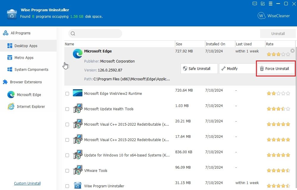 force uninstall apps on windows 10