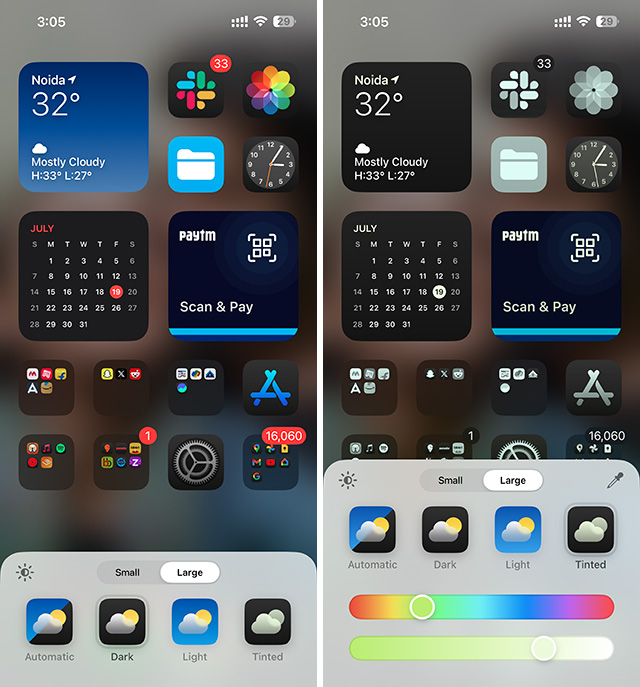 Home screen customisation options in iOS 18