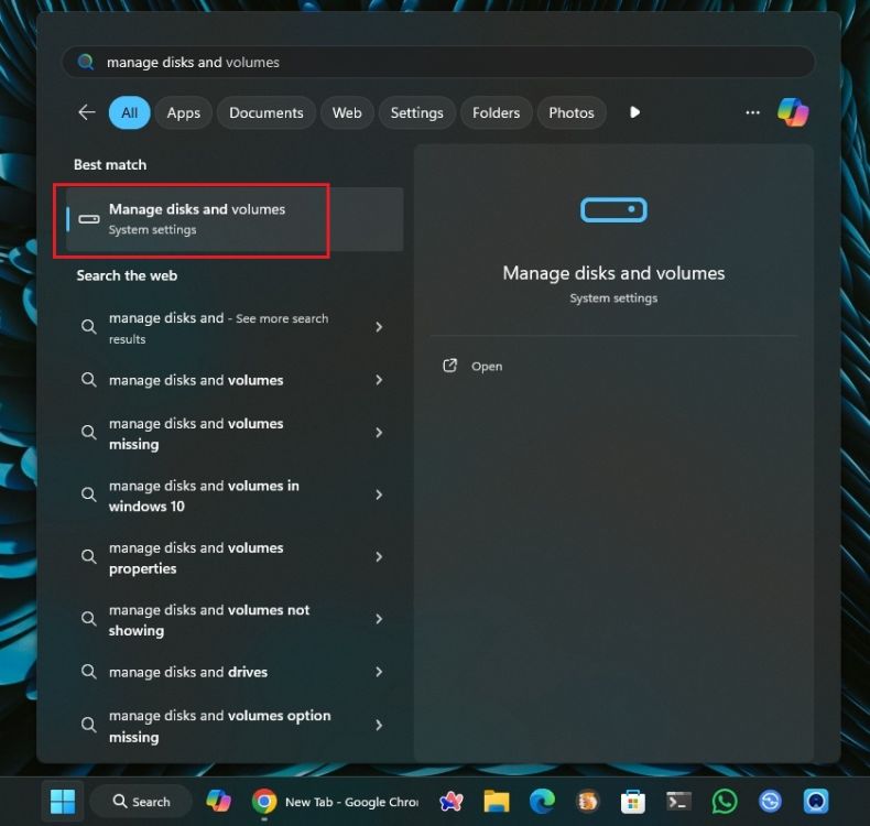 open disk settings in windows 11