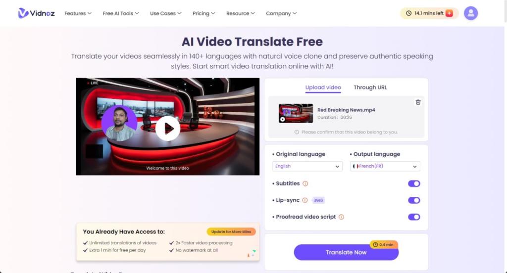 vidnoz ai translate videos