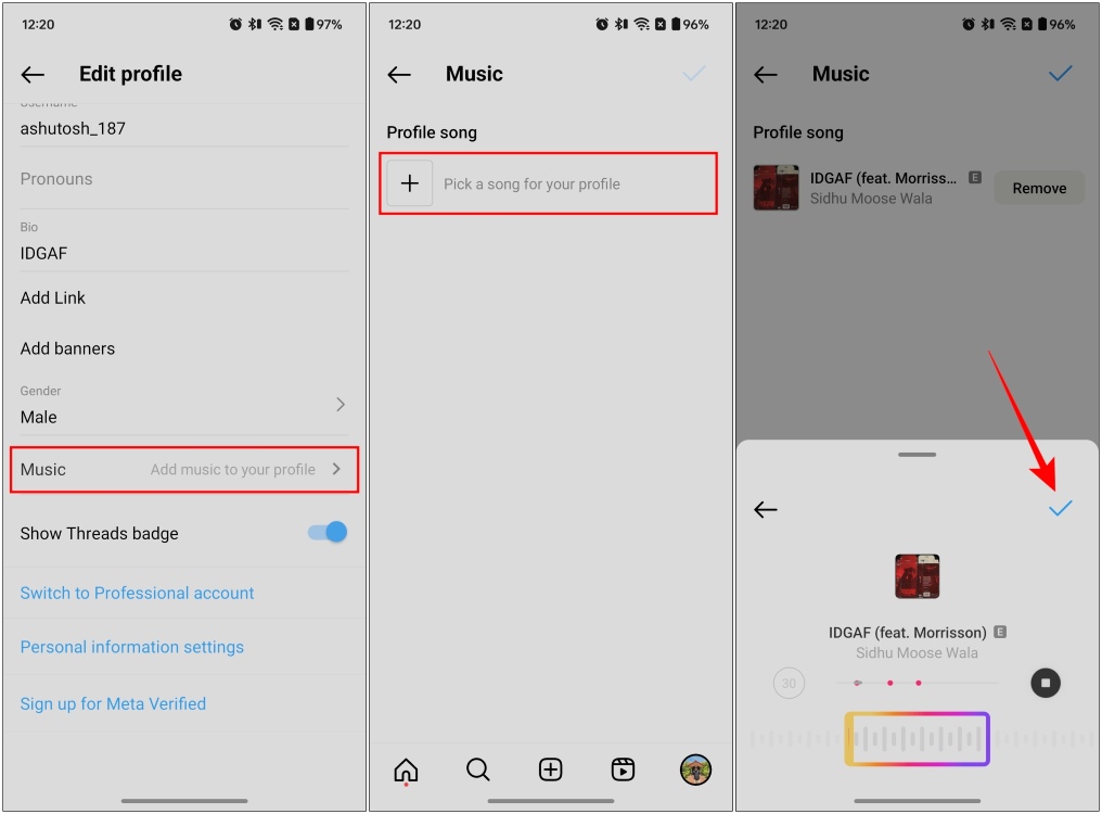 Add Songs to Instagram profile