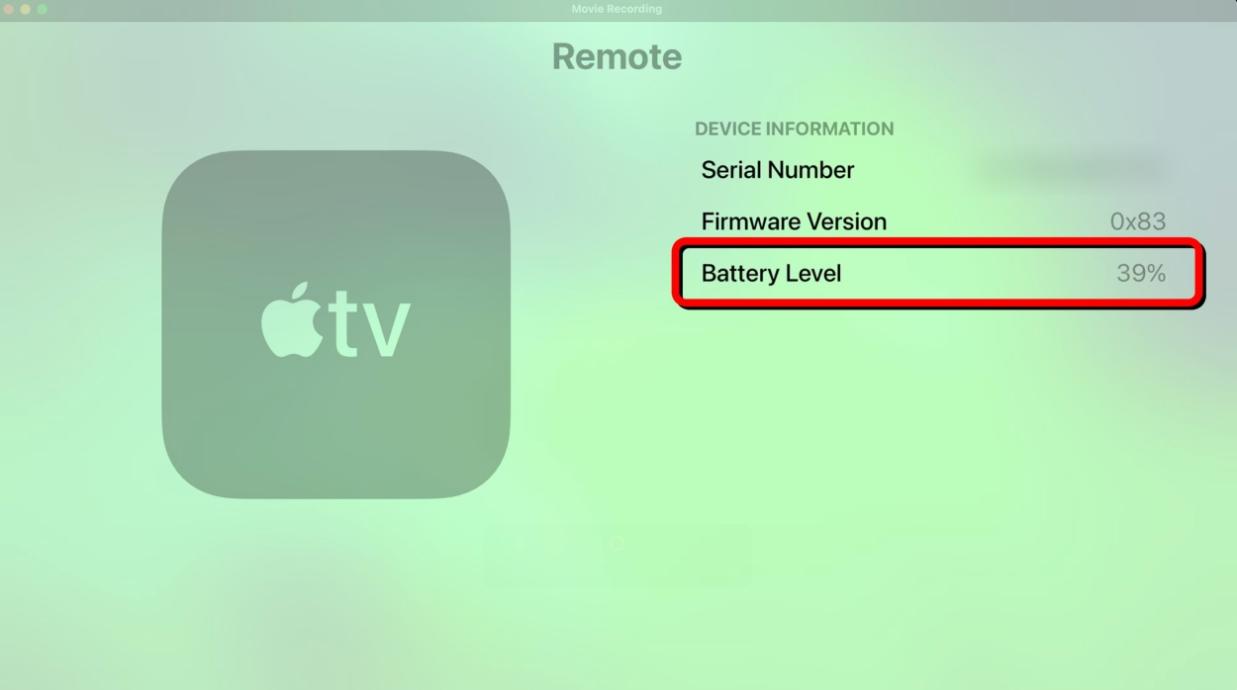 Check Battery Level on Apple TV Remote