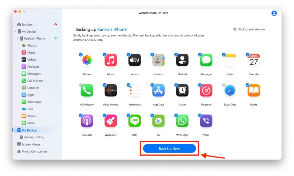Back Up iPhone Data Dr Fone