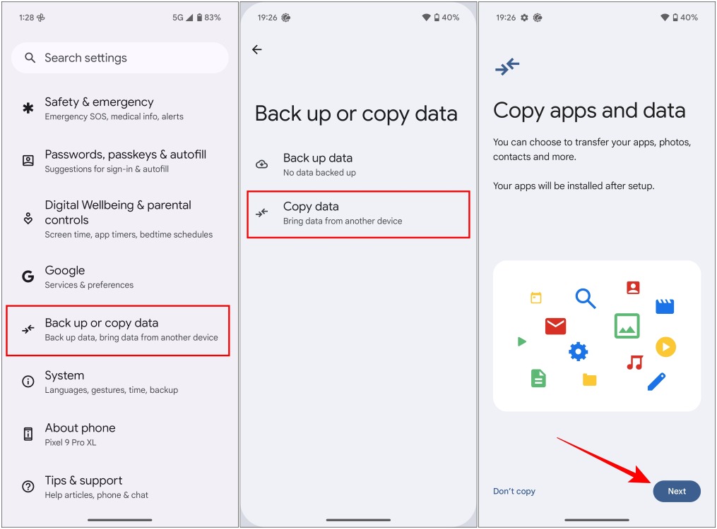 Backup And Copy Data Pixel 9