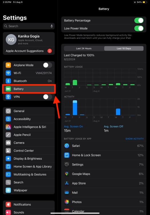 Battery Usage on iPad