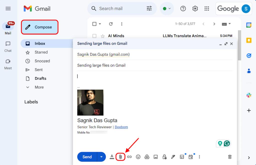 Compose and attach large files on Gmail