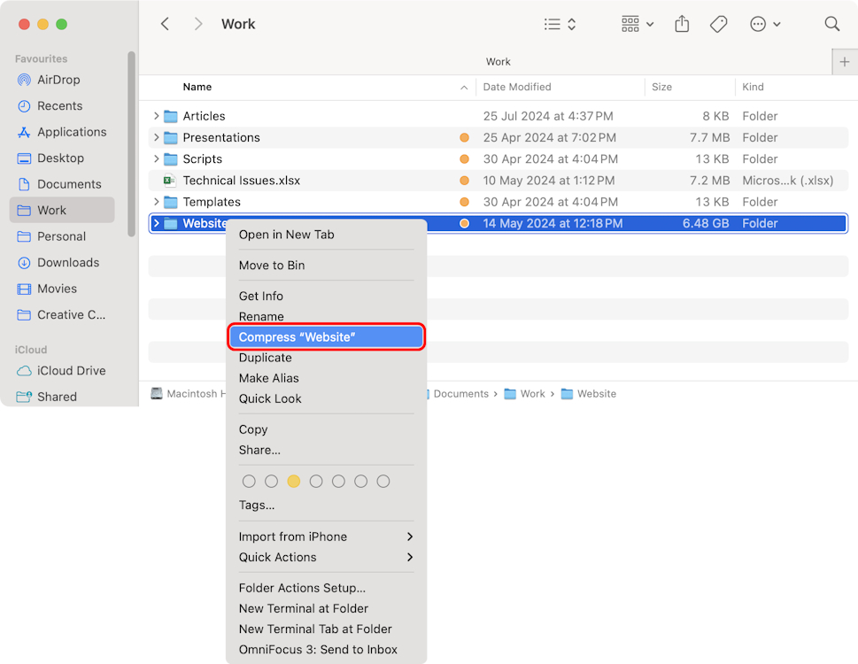 Compress files on Mac