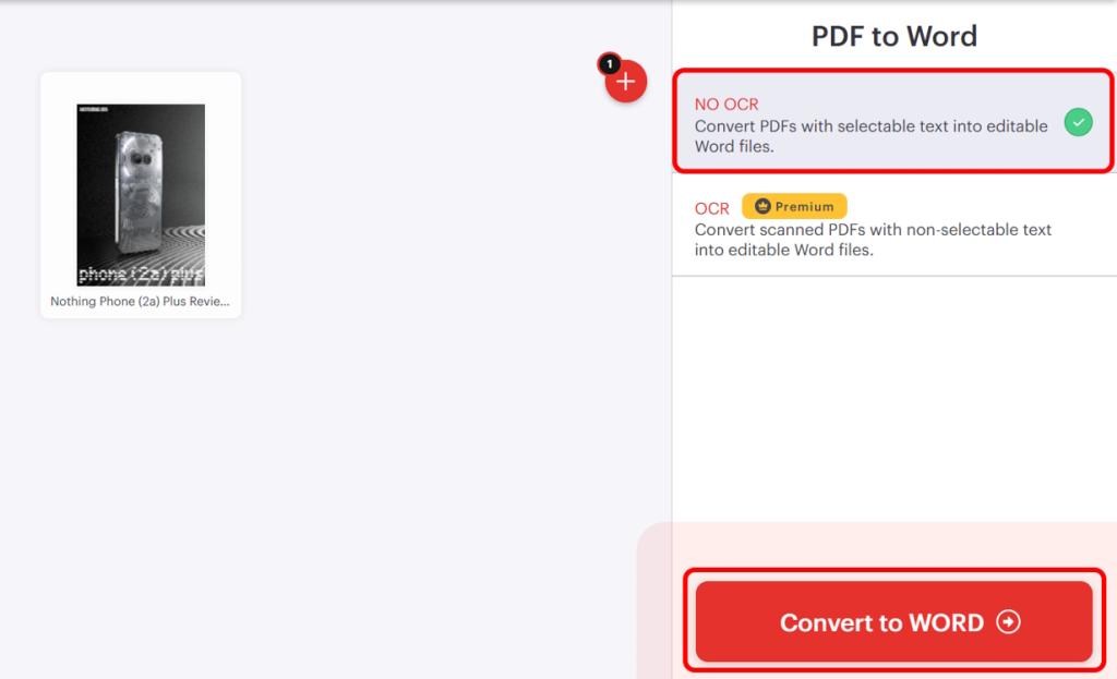 Convert to WORD button iLovePDF