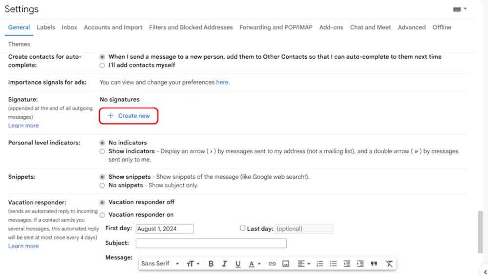 Gmail General settings and create a new button