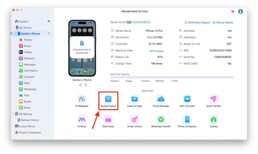 Device Details with Dr Fone