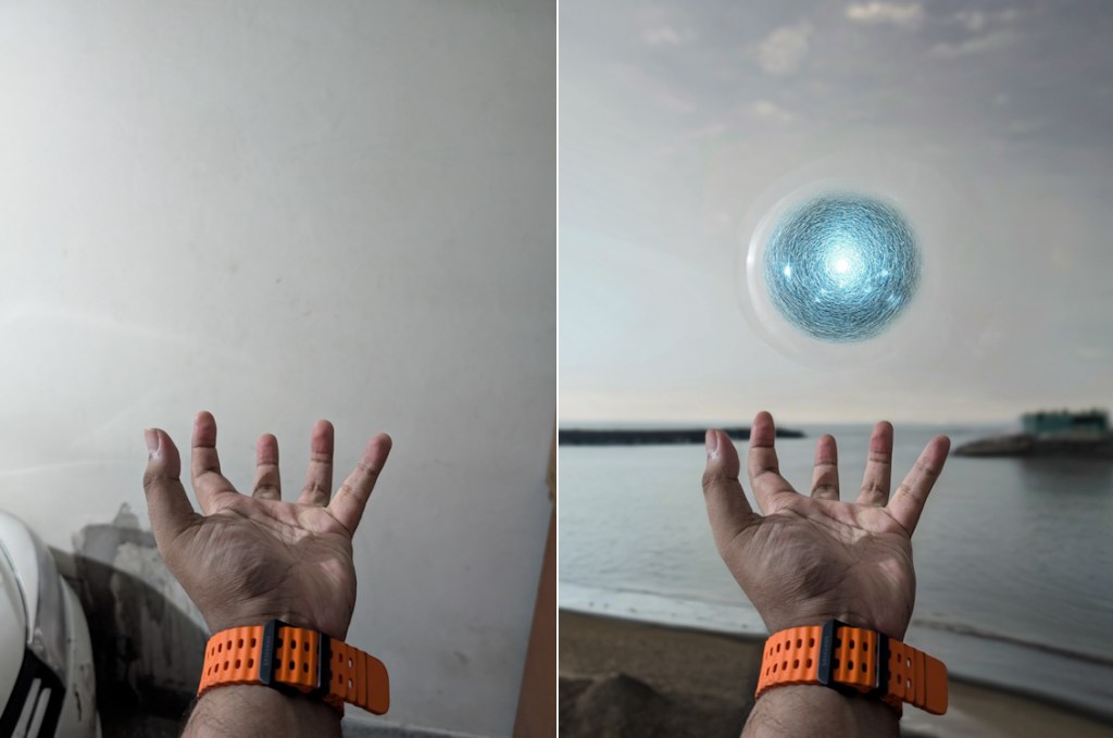 Energy ball in hand Pixel Reimagine before and after