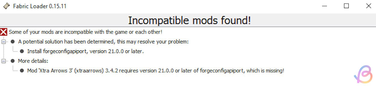 Message that appears when the Fabric mod is incompatible