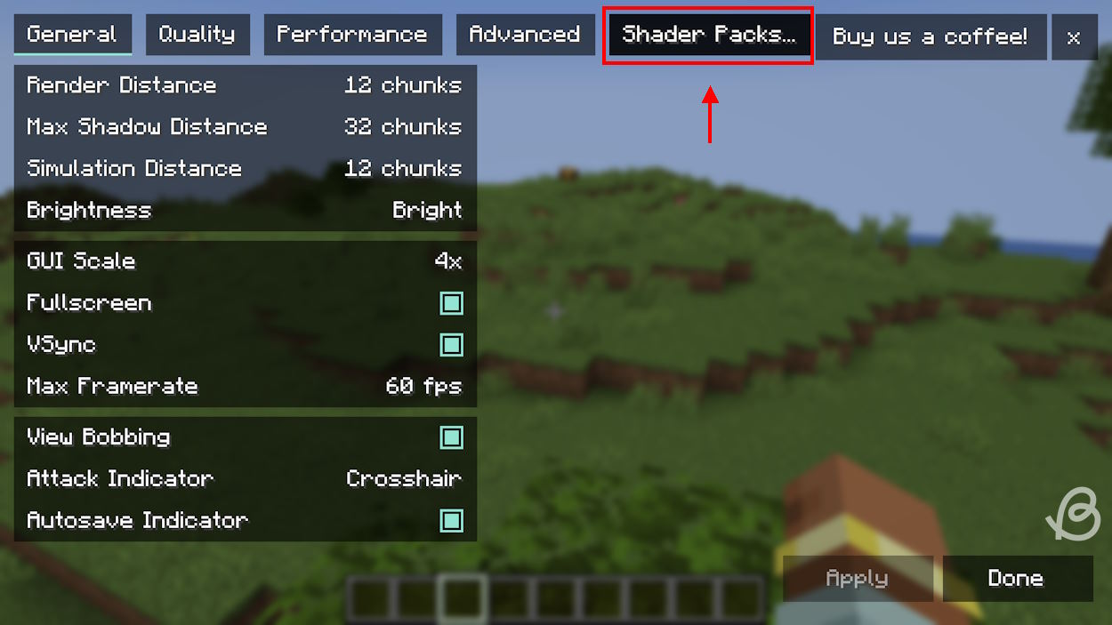 Select Shader Packs button