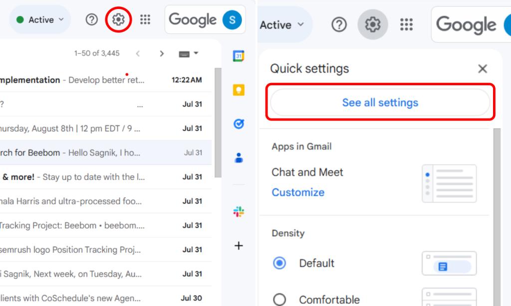 Heading over to Settings on the Gmail web version