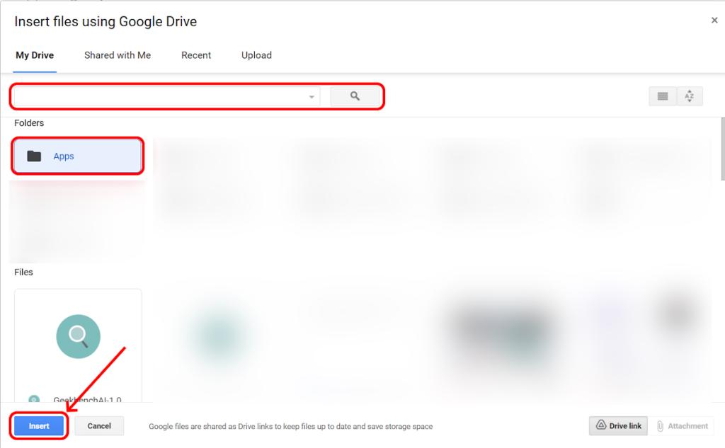 Locate and insert Drive folders on Gmail web