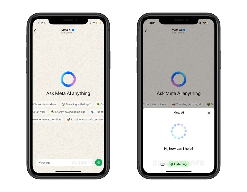 WhatsApp August Features - Meta AI Voice Chat Mode on iOS