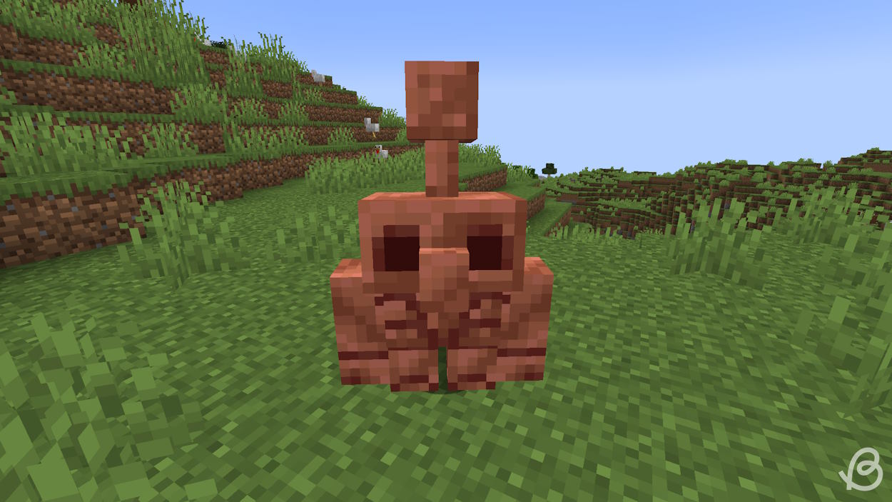 Copper Golem Mob Vote for the mob in a Minecraft plains biome