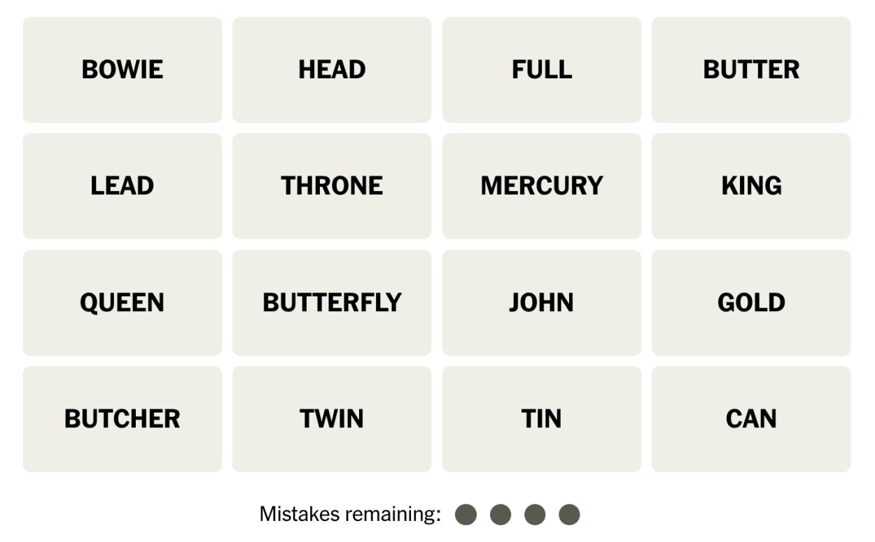 NYT Connections August 12 Grid