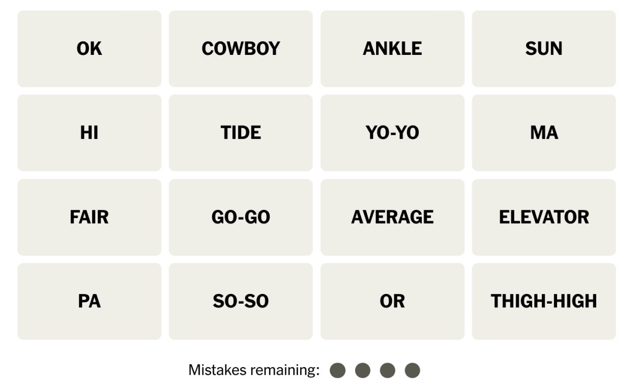 NYT Connections August 16 Grid