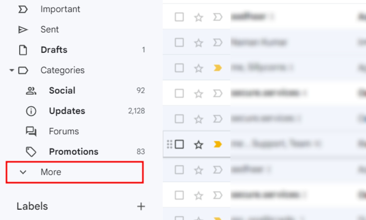 Open More Option in Gmail