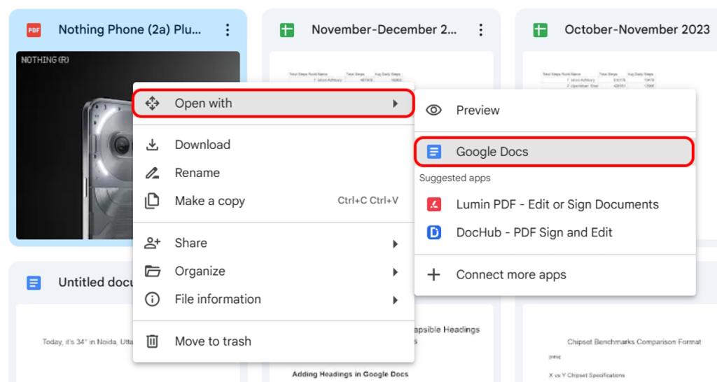 Opening converted PDF file with Google Docs