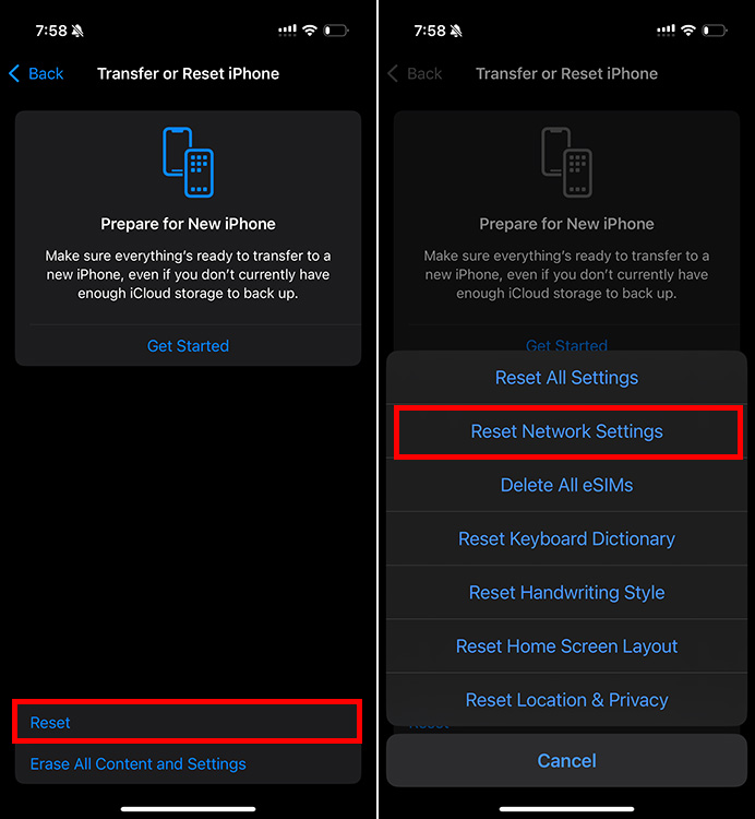 Option to Reset Network Settings in iPhone