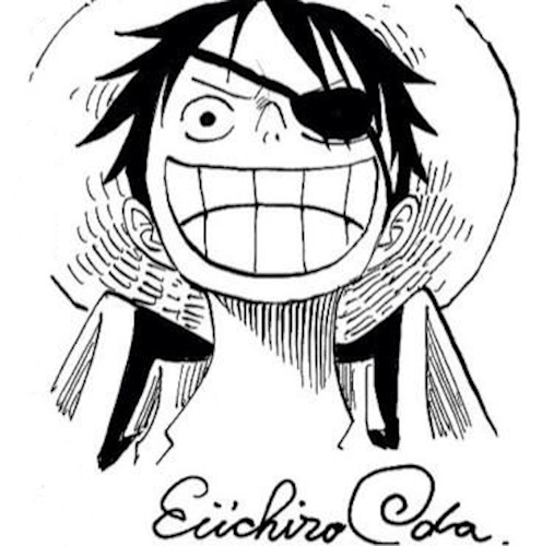 Monkey D. Luffy with an Eye Patch drawn by Oda.