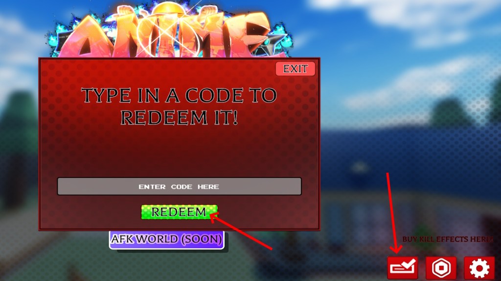 Redeem codes in Anime Ultimate Battlegrounds