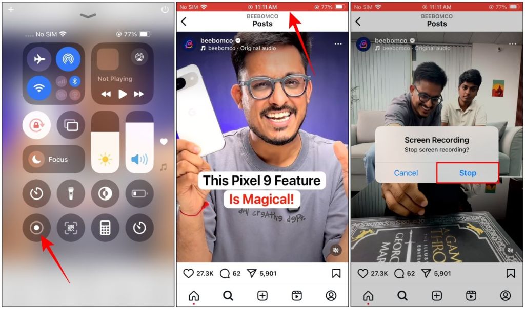Screen Record Instagram Videos on iOS