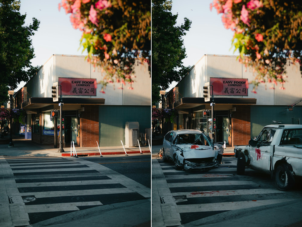 Street accident Pixel Reimagine before and after