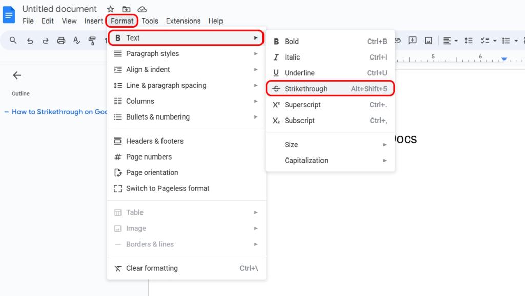 Strikethrough option in Google Docs web