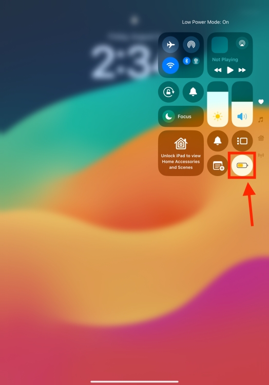 Turn on Low Power Mode in iPad Control Center