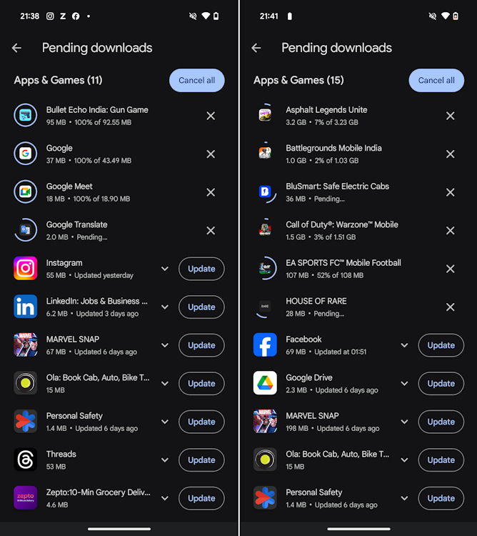 Update and download updates for multiple apps at once on Play Store