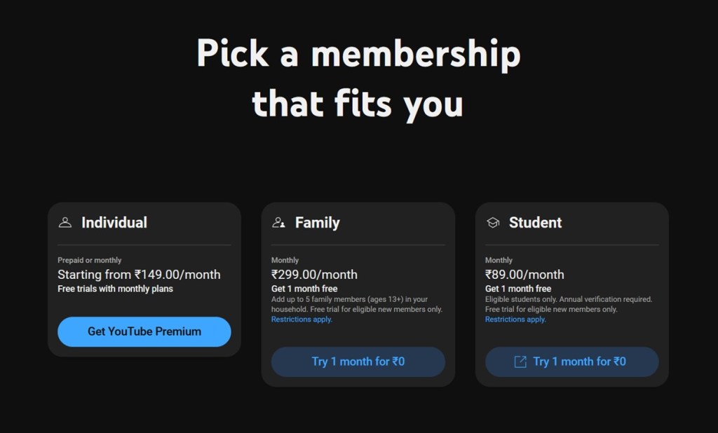 one year youtube premium india price