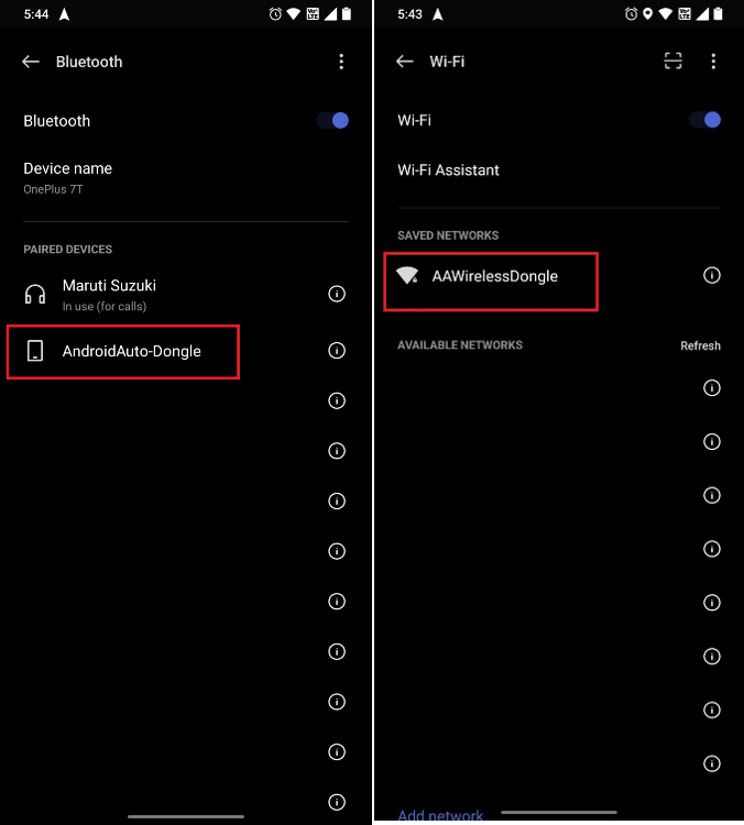 android connection to wireless android auto dongle