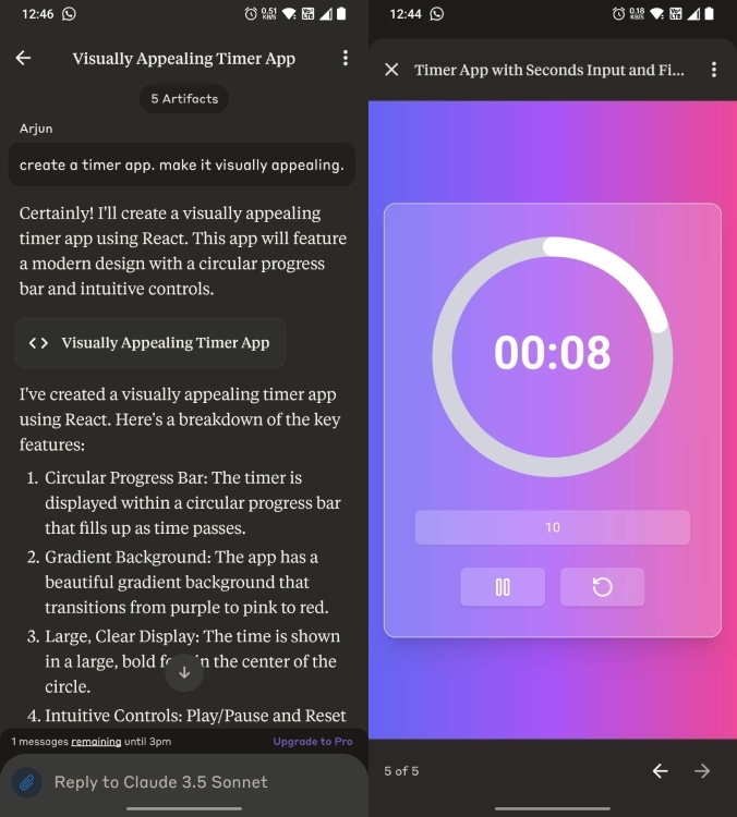 create a timer app using claude artifact on android