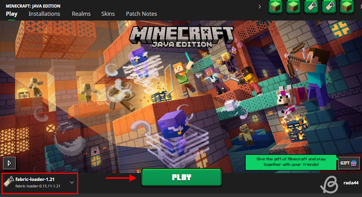 Select Fabric Loader and click the Play button to start playing with mods