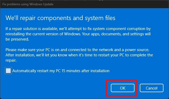 fix problems using Windows update