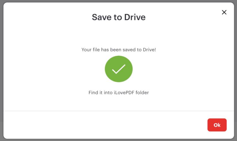 iLovePDF file saved to Google Drive message