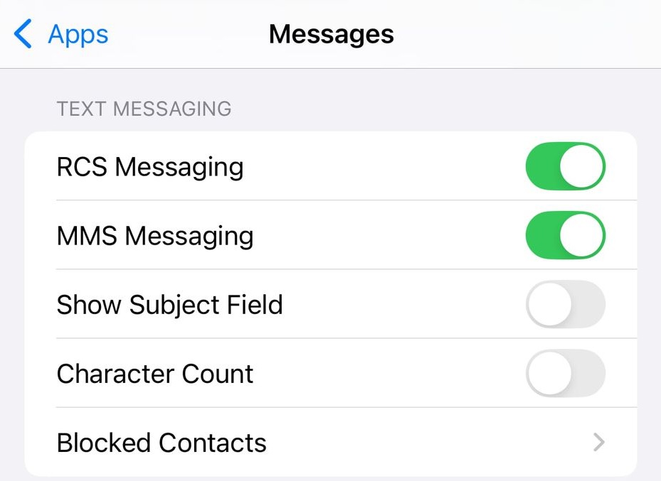 RCS Message Toggle iOS 18