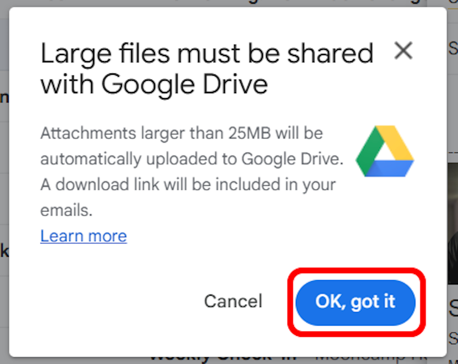 large files must be sent via Google Drive message