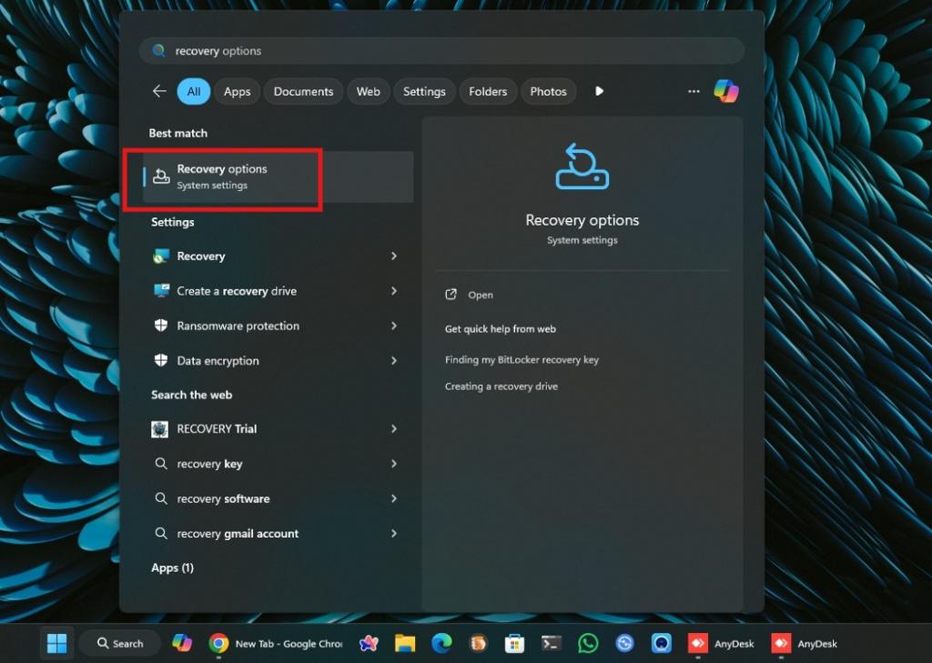 recovery options in Windows 11