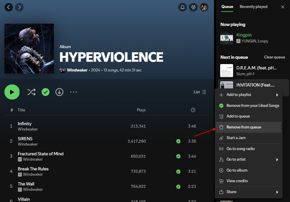 remove single song from spotify queue