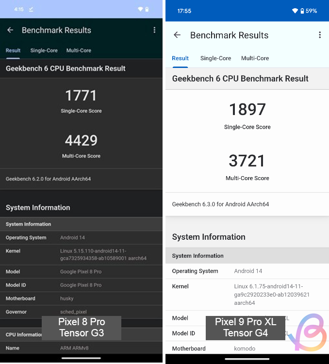 tensor g4 vs g3 geekbench test